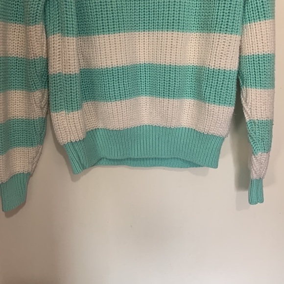 Vintage 80s Lady Footlocker Mint Green White Striped Sweater Made in Korea - Picture 10 of 10